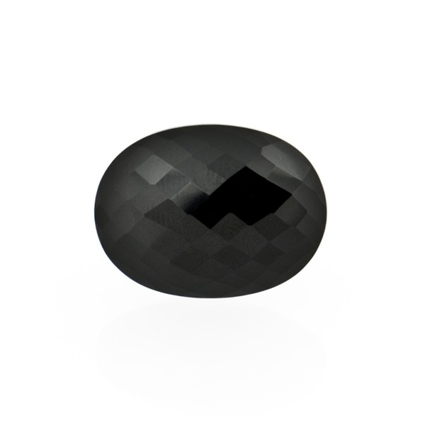 Onyx, black, faceted briolette, oval, 14 x 10 mm