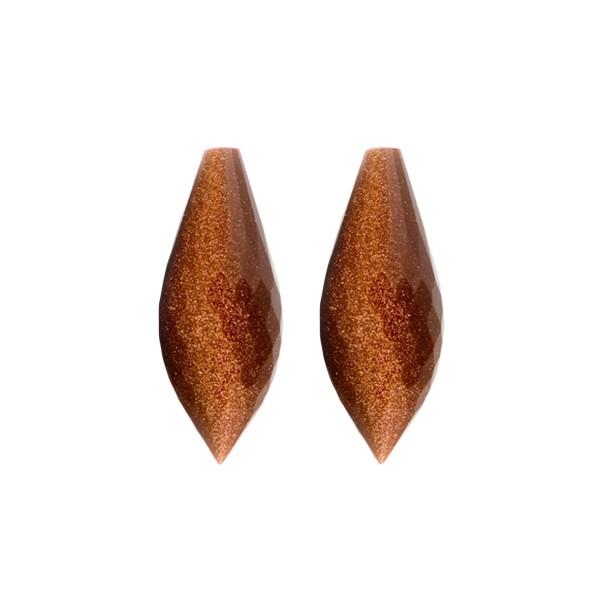 Goldstone, golden color, pointed teardrop, faceted, 26 x 10 mm