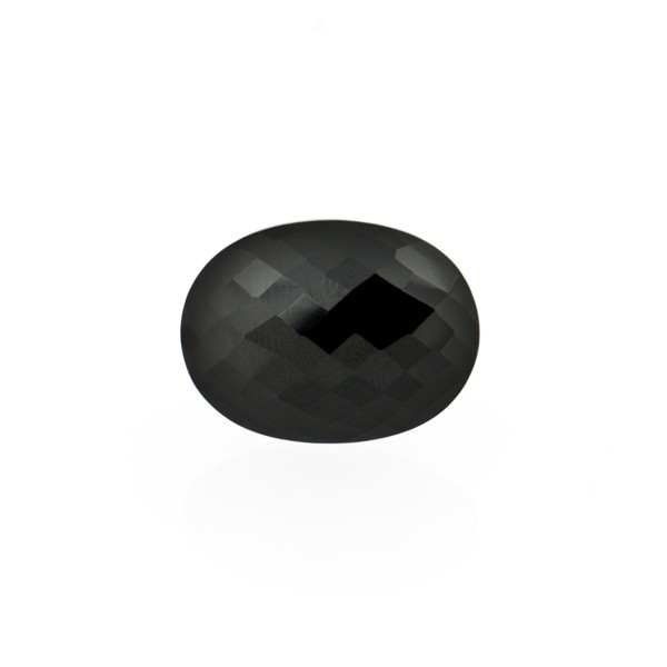 Onyx, black, faceted briolette, oval, 12 x 10 mm