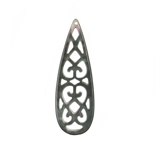 Perlmutt, grau, Ornament, Birnenform flach, 45x15 mm