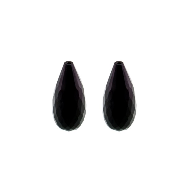 Onyx, black, teardrop, faceted, 18 x 10 mm