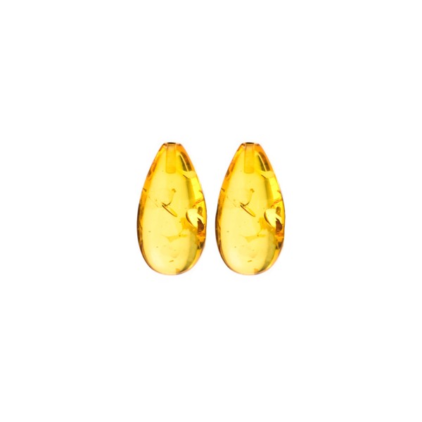 Natural amber, golden, lentil cut, smooth, pear shape, 16 x 8 mm