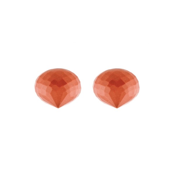 Coral, reconstructed, orange, teardrop, faceted, onion shape, 13 x 11 mm
