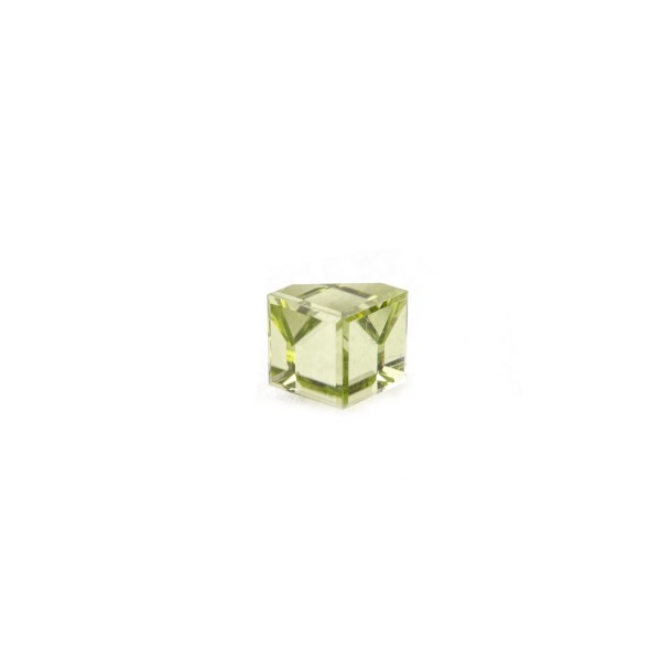Peridot, green, cube with drill edge, smooth, 3 x 3 mm