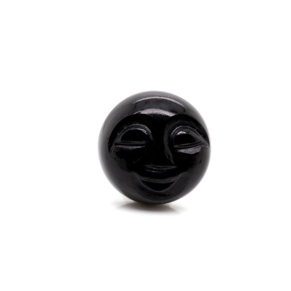 Onyx, black, moon face, round, 14 mm