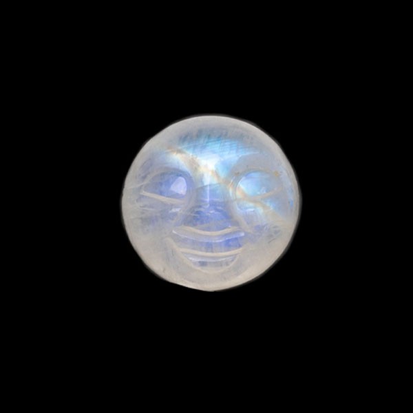 Mondstein, blau-weiß, Mondgesicht, rund, 18mm