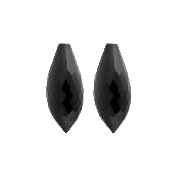 Onyx, black, pointed teardrop, faceted, 26 x 10 mm