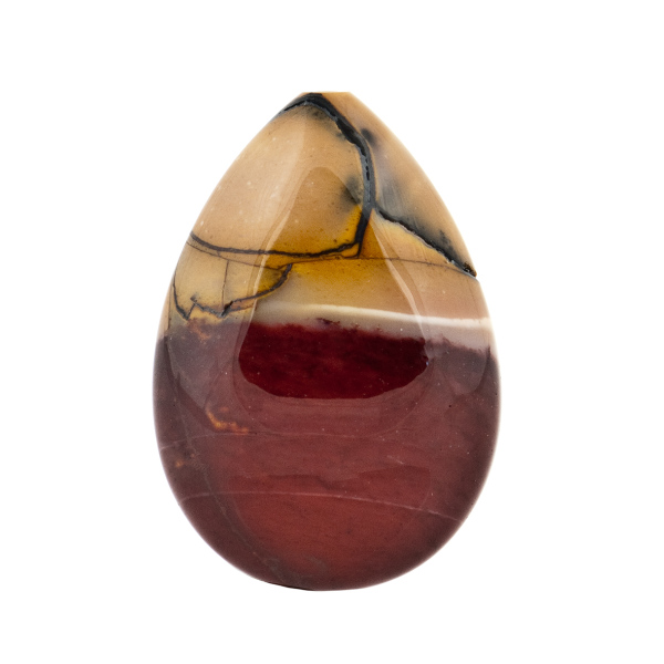Mookaite, red/yellow/brown, lentil cut, pear shape, 25 x 18 mm