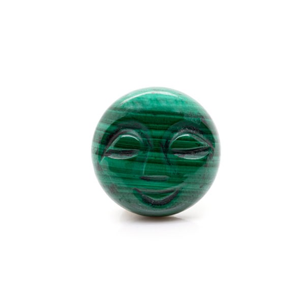 Malachite, green, moon face, round, 18mm