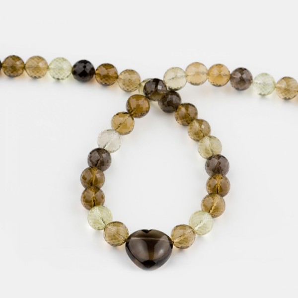 Gemstone necklace, lemon quartz, cognac quartz, smoky quartz, smoky quartz (heart), length: ca. 48 cm
