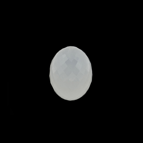 Milky quartz, white, olive shape, faceted, 10 x 7 mm