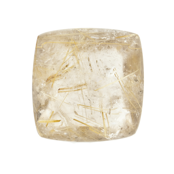 Rutilated quartz, golden needles, lentil cut, antique shape, 18 x 18 mm