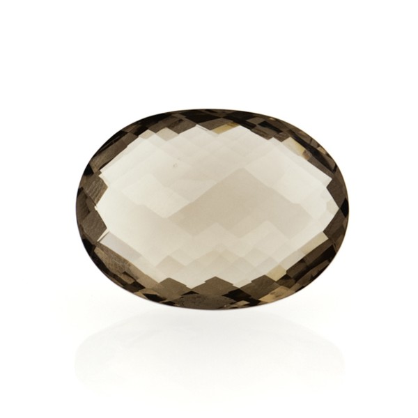 Smoky quartz, medium brown, faceted briolette, oval, 16 x 12 mm