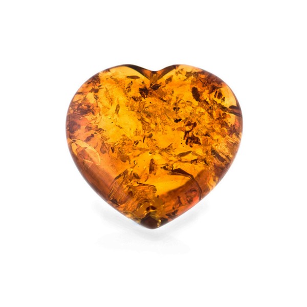 Amber, cognac-colored, pressed, heart shape, 18x18mm