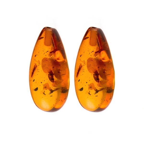 Natural amber, cognac-colored, lentil cut, smooth, pear shape, 30 x 15 mm