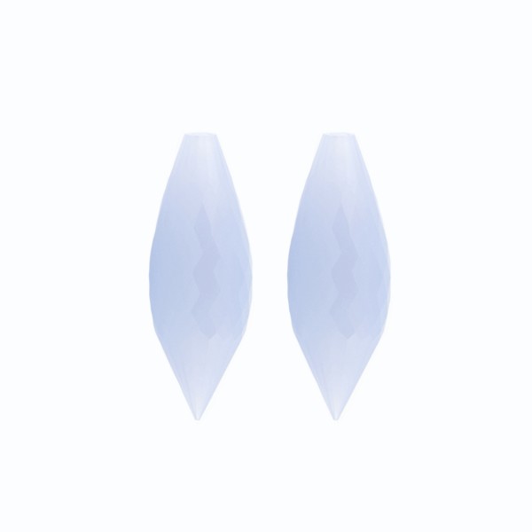 Natural chalcedony, medium blue, pointed teardrop, faceted, 26 x 10 mm