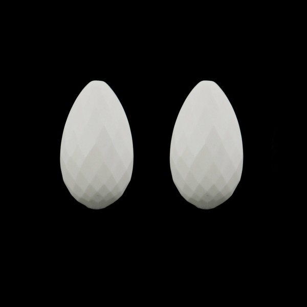 Cacholong, white, faceted teardrop (harlequine), 22x14mm