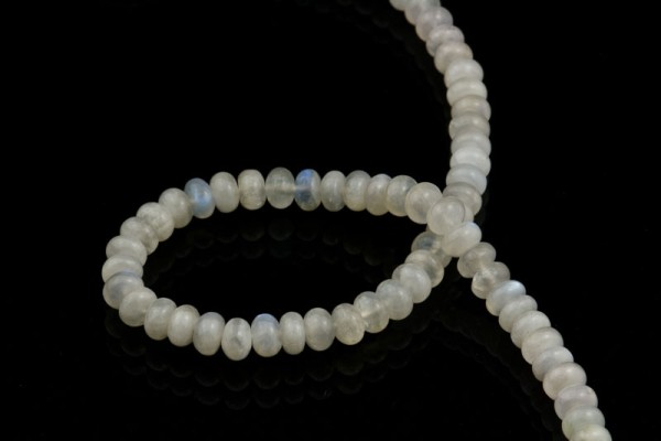 Moonstone, strand, blue-white, milky shimmer, rondelle beads, smooth, 8 mm