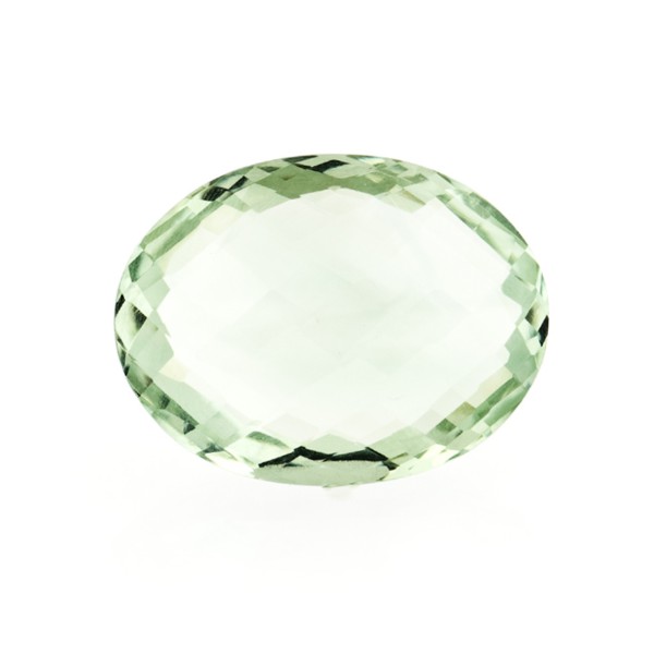 Prasiolite (green amethyst), green, faceted briolette, oval, 18 x 13 mm