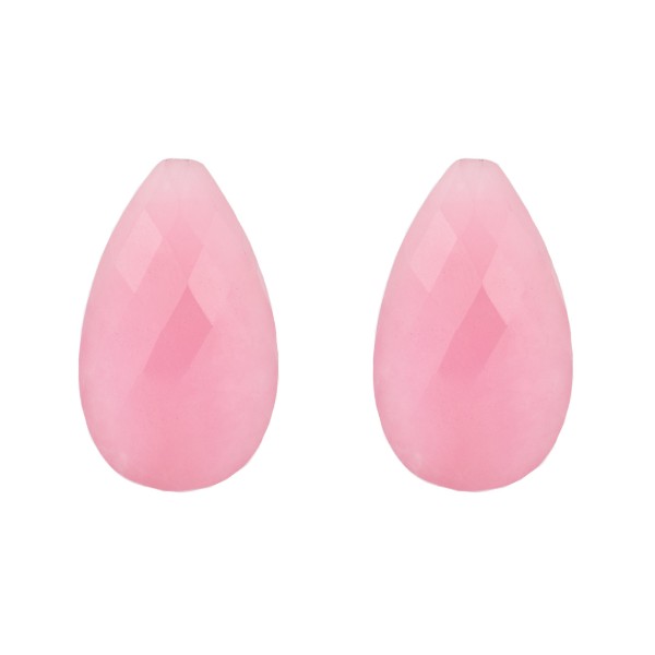 Jade (dyed), pink, faceted briolette, pear shape, 24 x 15 mm