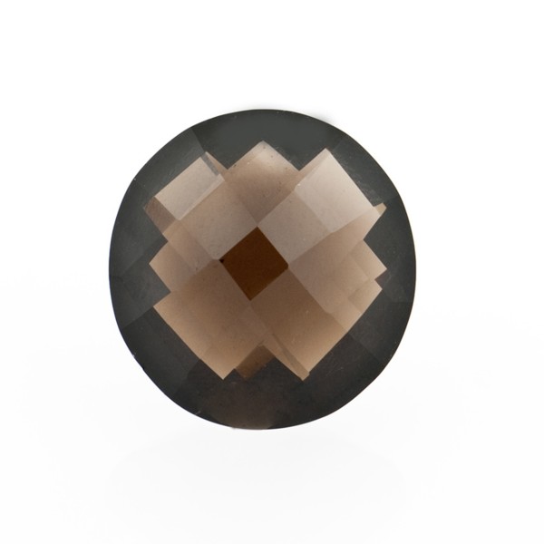 Smoky quartz, dark brown, faceted briolette, round, 14 mm