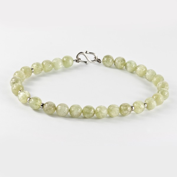Necklace, kunzite (green), beads, smooth, 14 mm, length: ca. 46 cm