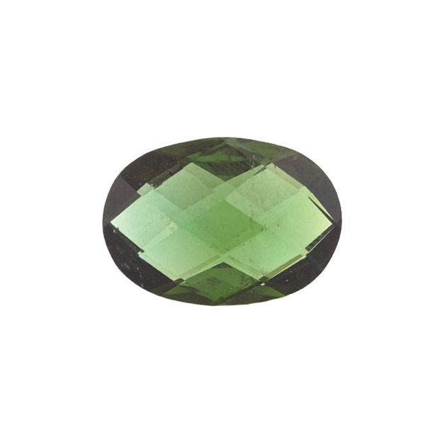 Tourmaline, green, briolette, faceted, oval, 14x10 mm