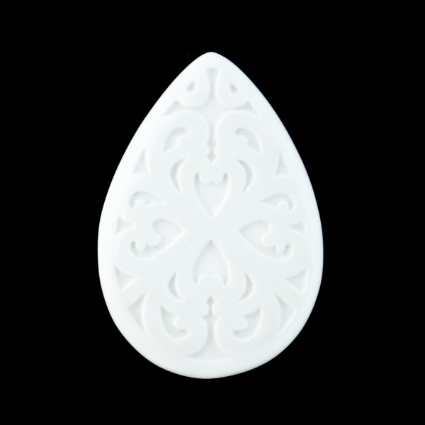 Agate, white, engraved, ornament, pear-shaped, 50x35 mm