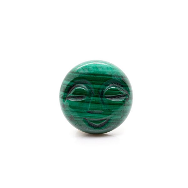 Malachite, green, moon face, round, 14mm