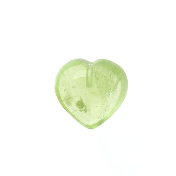 Peridot, green, smooth, lense, heart shape, 8x8 mm