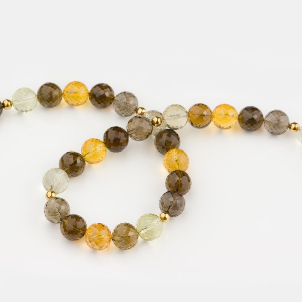 Gemstone necklace, citrine (synthetic), prasiolite (treated), smoky quartz, lemon quartz, length: ca. 47cm