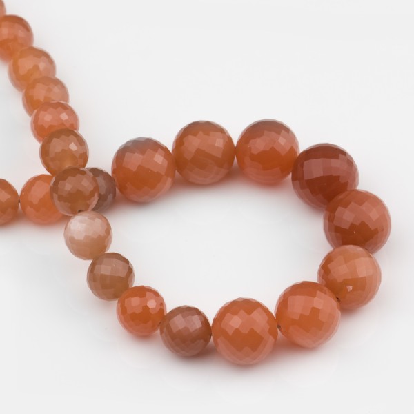 Gemstone necklace, moonstone, orange, beads, faceted, 8-12 mm, length: ca. 47 cm