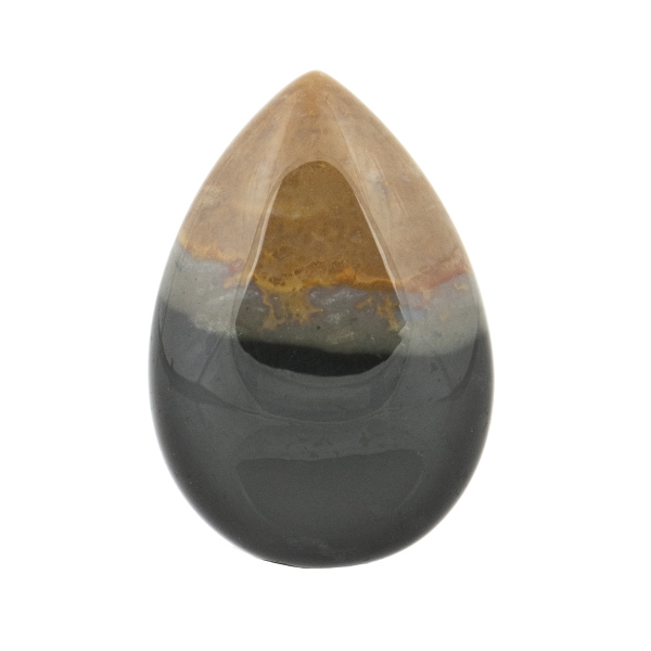 Mookaite, brown/grey, lentil cut, pear shape, 25 x 18 mm