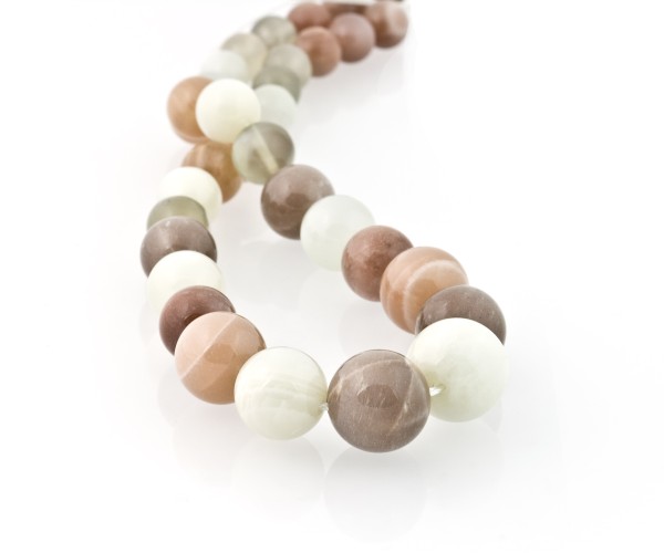 Moonstone, strand, brown/white/beige, beads, smooth, Ø 10-18 mm