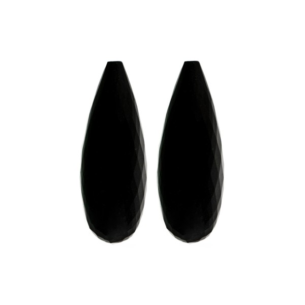 Onyx, black, faceted teardrop (harlequine), 30 x 12 x 10 mm