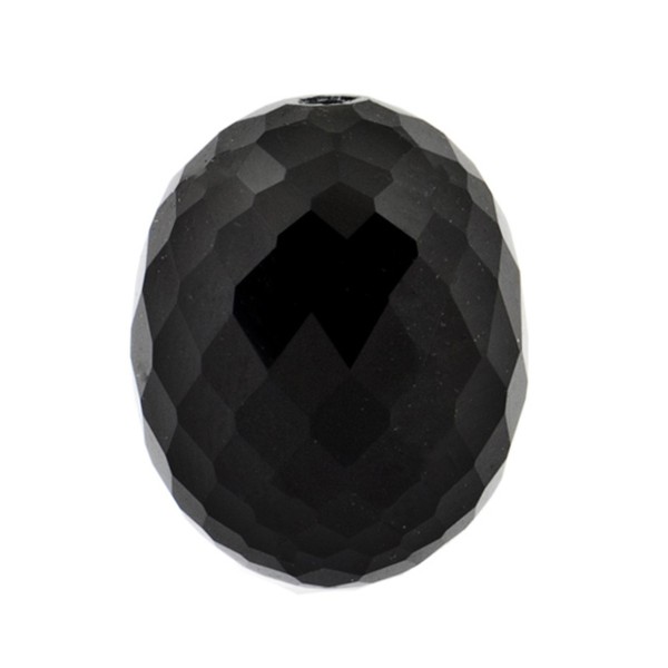 Onyx, black, olive shape, faceted, 21 x 15 mm