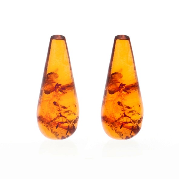 Amber, cognac-colored, smooth teardrop, 15x6mm