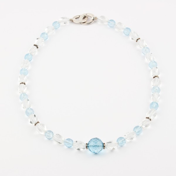 Gemstone necklace, blue topaz, rock crystal, length: ca. 47 cm