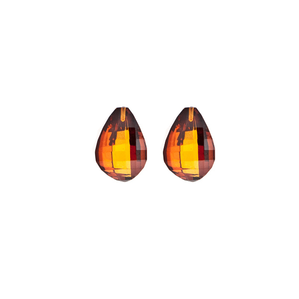 Natural amber, cognac-colored, teardrop, fancy faceted trillion, 10 x 6 mm