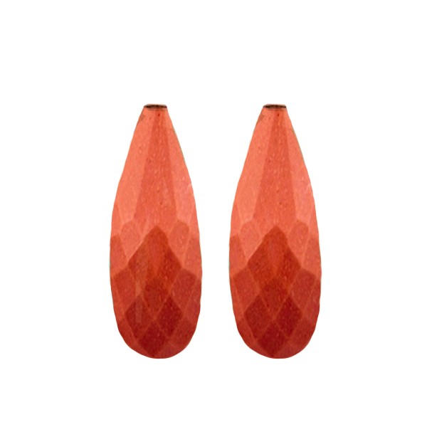 Coral, reconstructed, carmine red, faceted teardrop (harlequine), 30 x 12 x 10 mm
