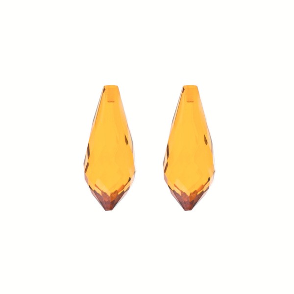 Amber, golden, faceted pointed teardrop, 22x8mm