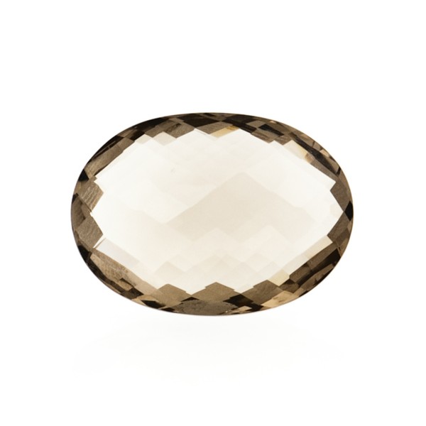 Smoky quartz, light brown, faceted briolette, oval, 16 x 12 mm