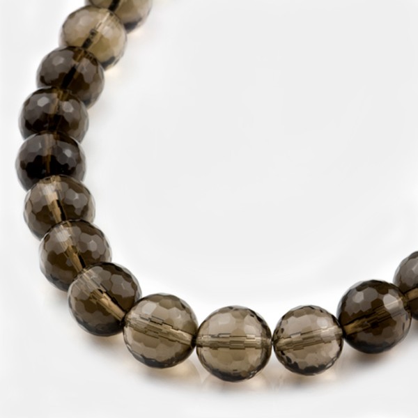Smoky quartz, strand, brown shaded, beads, faceted, Ø 12 mm