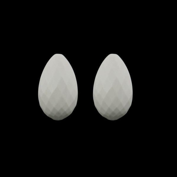 Cacholong, white, faceted teardrop (harlequine), 18x11mm