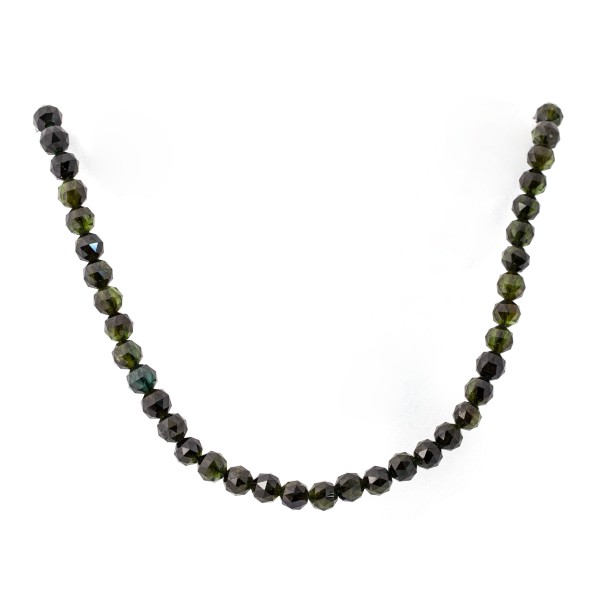 Tourmaline, strand, dark green, bead, faceted, Ø 7 mm