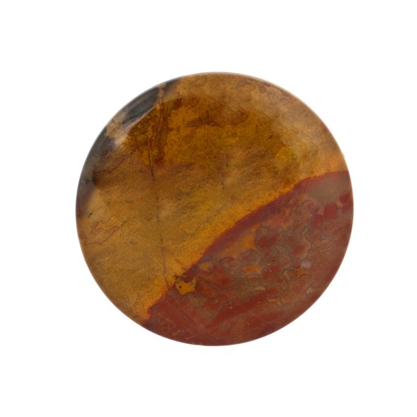 Mookaite, red/yellow/brown, lentil cut, round, 18 mm