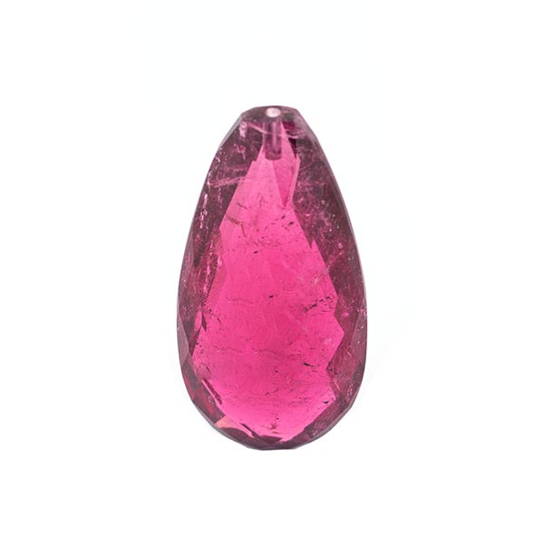 Rubellite, red, briolette, faceted, pear shape, 28.5x14 mm