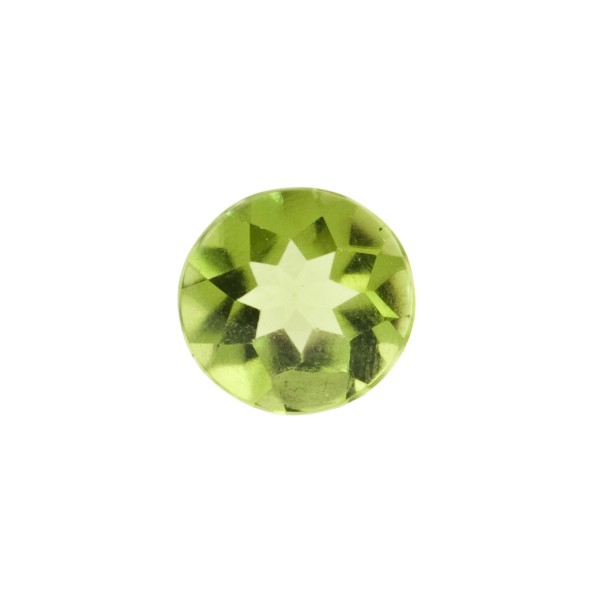 Peridot, green, buff top, faceted, round, 10 mm